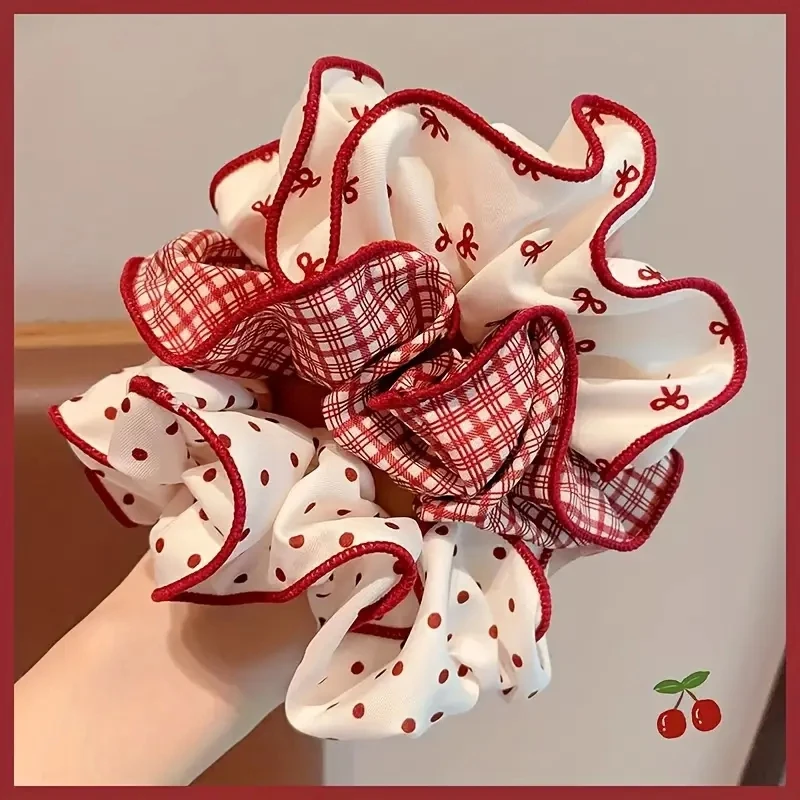 

2/3pcs High End Red Cute Dot Plaid Scrunchies for Women Girls Soft Elastic Hair Ties Gentle Hair Bands Fashion Hair Accessories