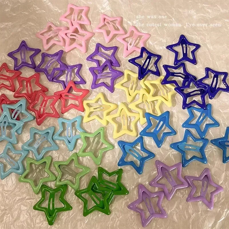 10 pcs Y2K BB Solid Star Hairclips Girls Colorful Kawaii Star Barrettes Women Versatile Metal Snap Clip Headdress Hair Clip