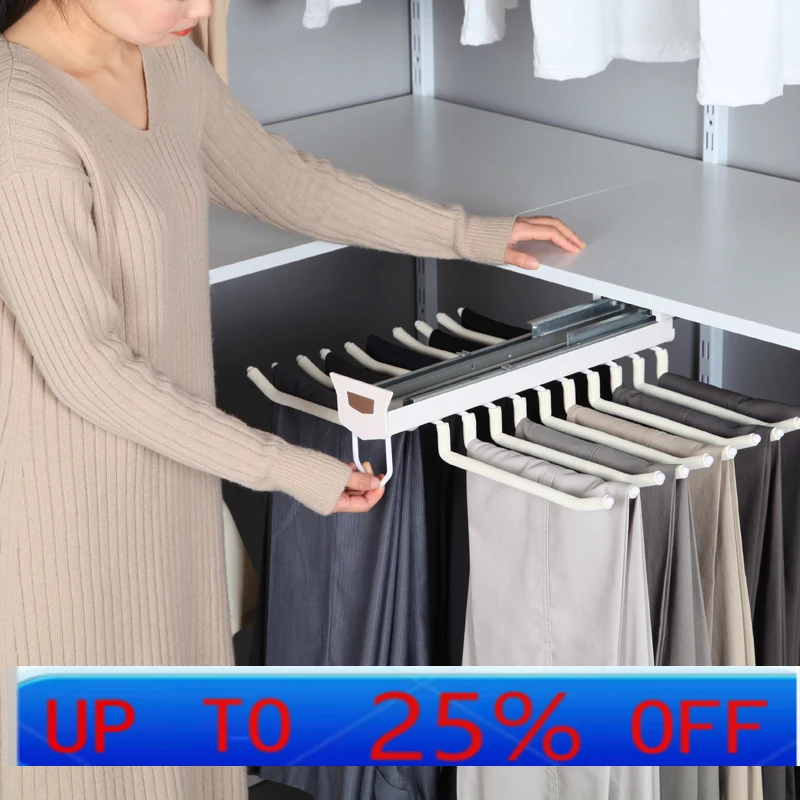 LMM Open Wardrobe Multifunction Telescopic Top Hanger Pull-out Damping Trouser Rack