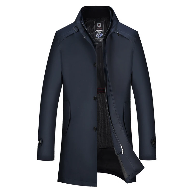 

Men's Fashion Casual Business Slim Solid Color Standing Collar Trench Coat Can Be Removed From The Inner Liner in The Long Coat