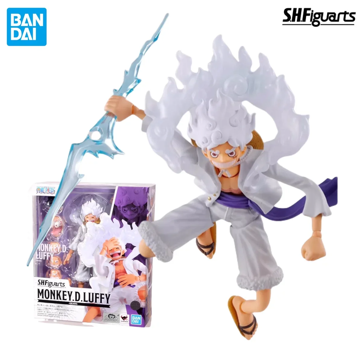 In Stock BANDAI S.H.Figuarts Original ONE PIECE Monkey D Luffy Gear5 Sun God Nika Anime Action Figure Replaceable Face Toy Gift