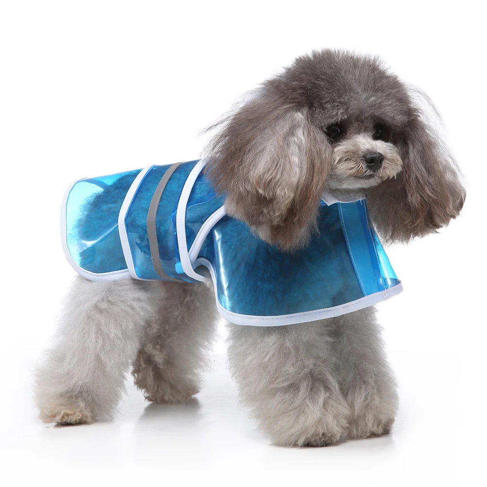 

Dog Raincoat With Hood Reflective Strips Waterproof Pet Rain Coat Adjustable Neck Belly Strap For Puppies Dogs Size M Blue