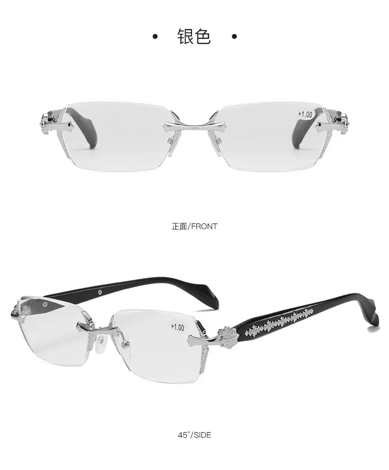 Anti Blau Licht Randlose Lesebrille Mode Frauen Männer Diamant Cut Rand Presbyopie Brillen Anti-müdigkeit Brillen – Detail 1
