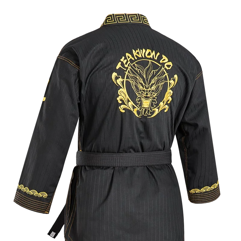 High Quality Taekwondo Uniform Black WT Dobok Tae Kwon Do MMA Martial Arts Karate Suits Embroidered Dragon Pattern