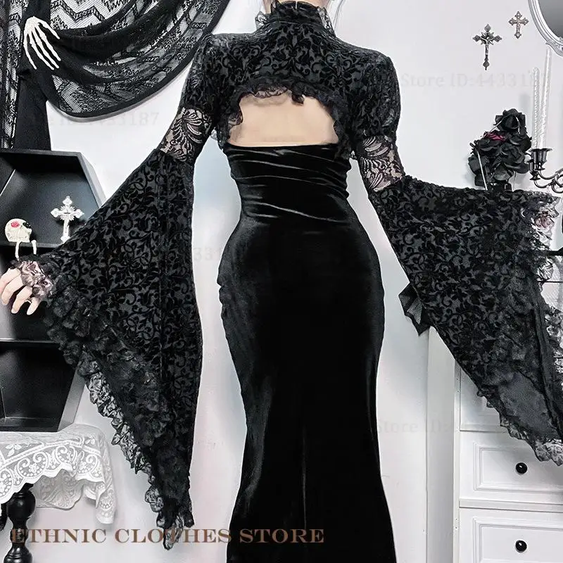 Improving Chinese Qipao Halloween Party Gothic Cheongsam Cospay Costume Retro Oriental Backless Slim Split Women's Dresses