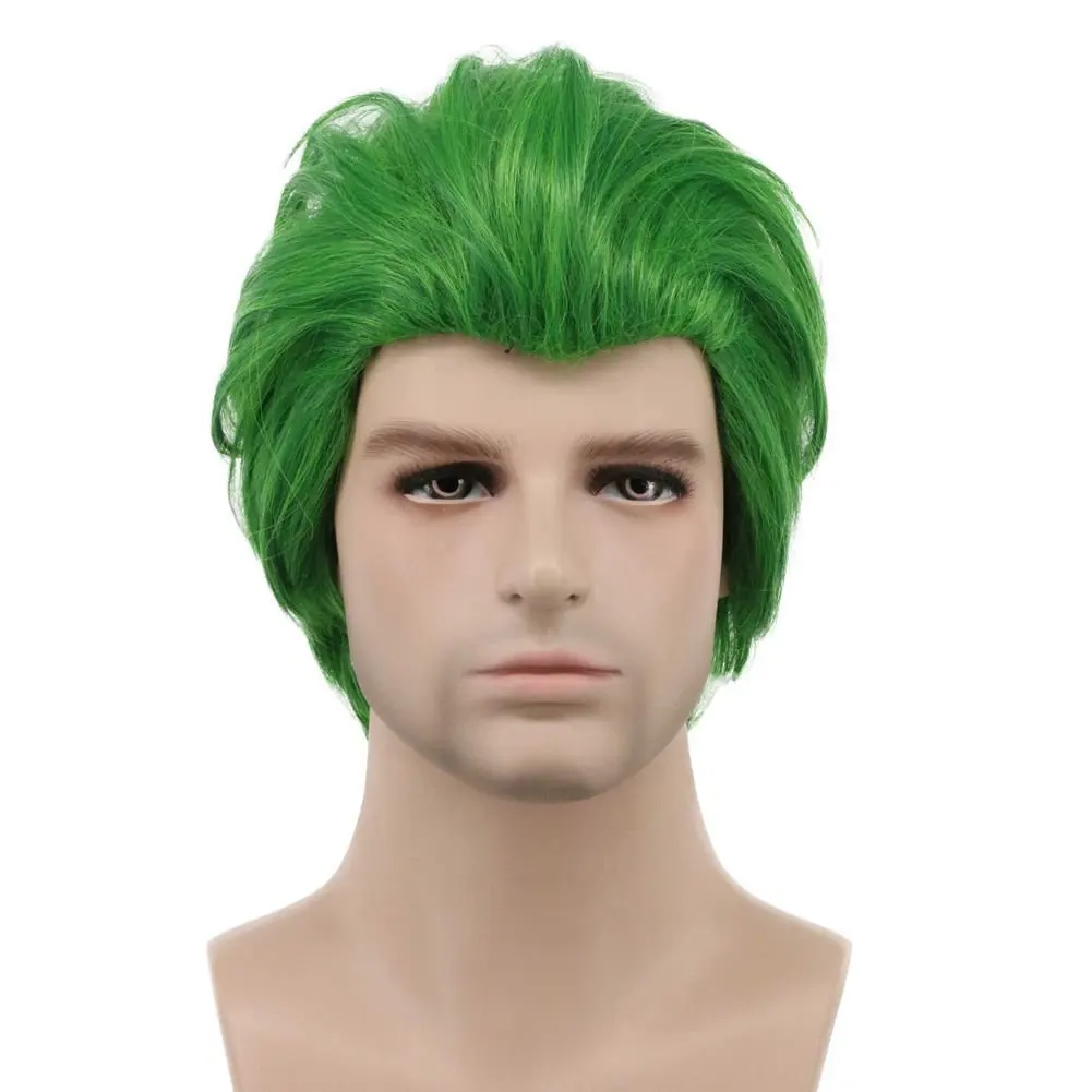 Men Short Straight Green Wig Halloween Cosplay Wig Anime Costume Wig