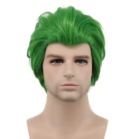 Men Short Straight Green Wig Halloween Cosplay Wig Anime Costume Wig