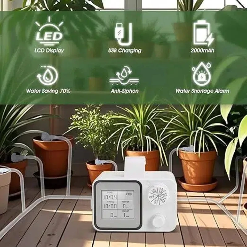 

Automatic drip irrigation kit, LCD adjustable knob smart self-watering system, garden potted plant watering and irrigation tool