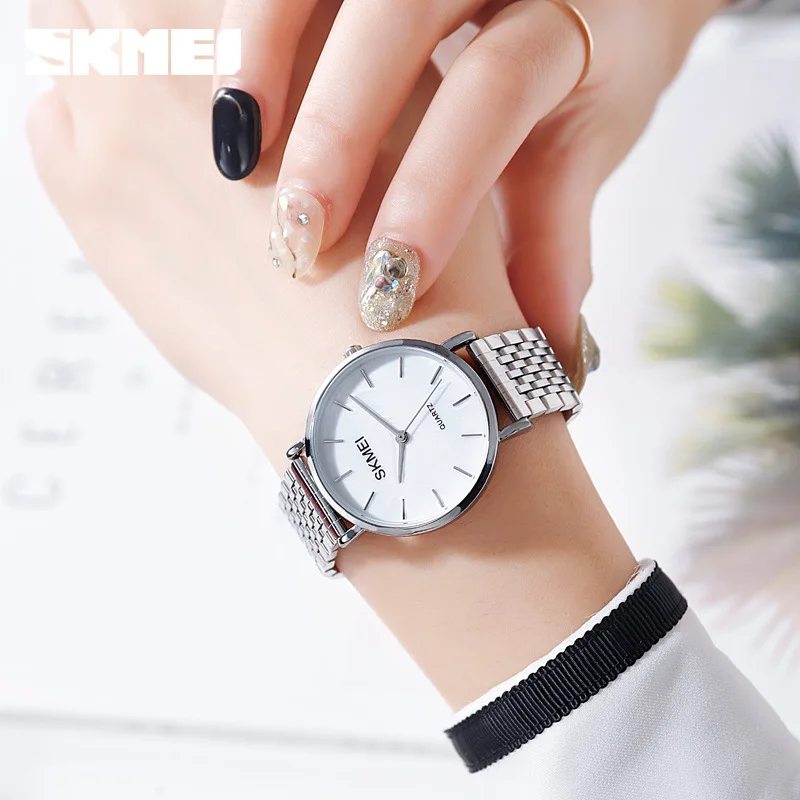 Skmei  Lightweight Casual Simple Shell Scale Dial Women's Steel Belt Quartz Watch