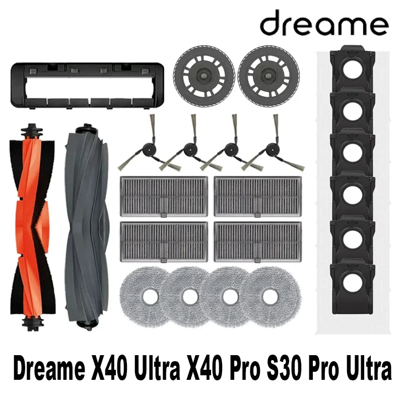 Dreame X40 Ultra X40 Pro S30 Pro Ultra Robot Vacuum Spare Parts Main Side Brushes Mop Cloths HEPA Filters Dust Bags Accessories
