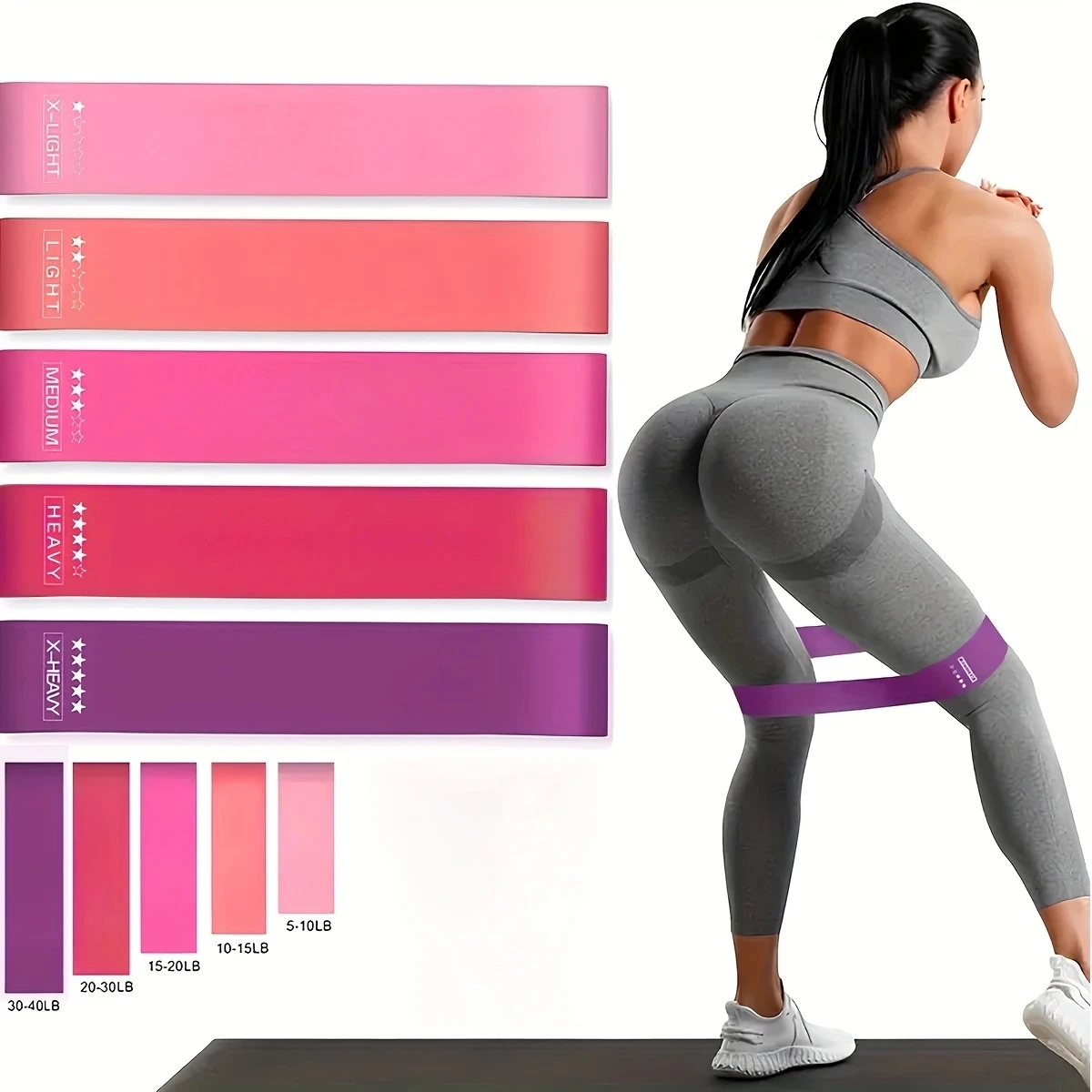 5 pieces of gradient color elastic bands, squat elastic rings, hip tension bands, yoga resistance bands, suitable for squats, yo image 2