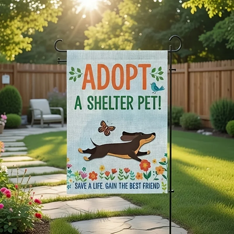 

1pc 2D Flat Adopt A Stray Animal Garden Flag 100% Polyester Single Sided Outdoor Decor for Dog Lovers