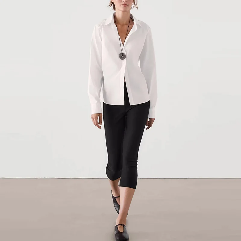 White Long Sleeve Women's Shirt 2025 Spring New Style Versatile Inner Wear Base Layer MD Women's Fashion Zadata Brand Slim Fit 2