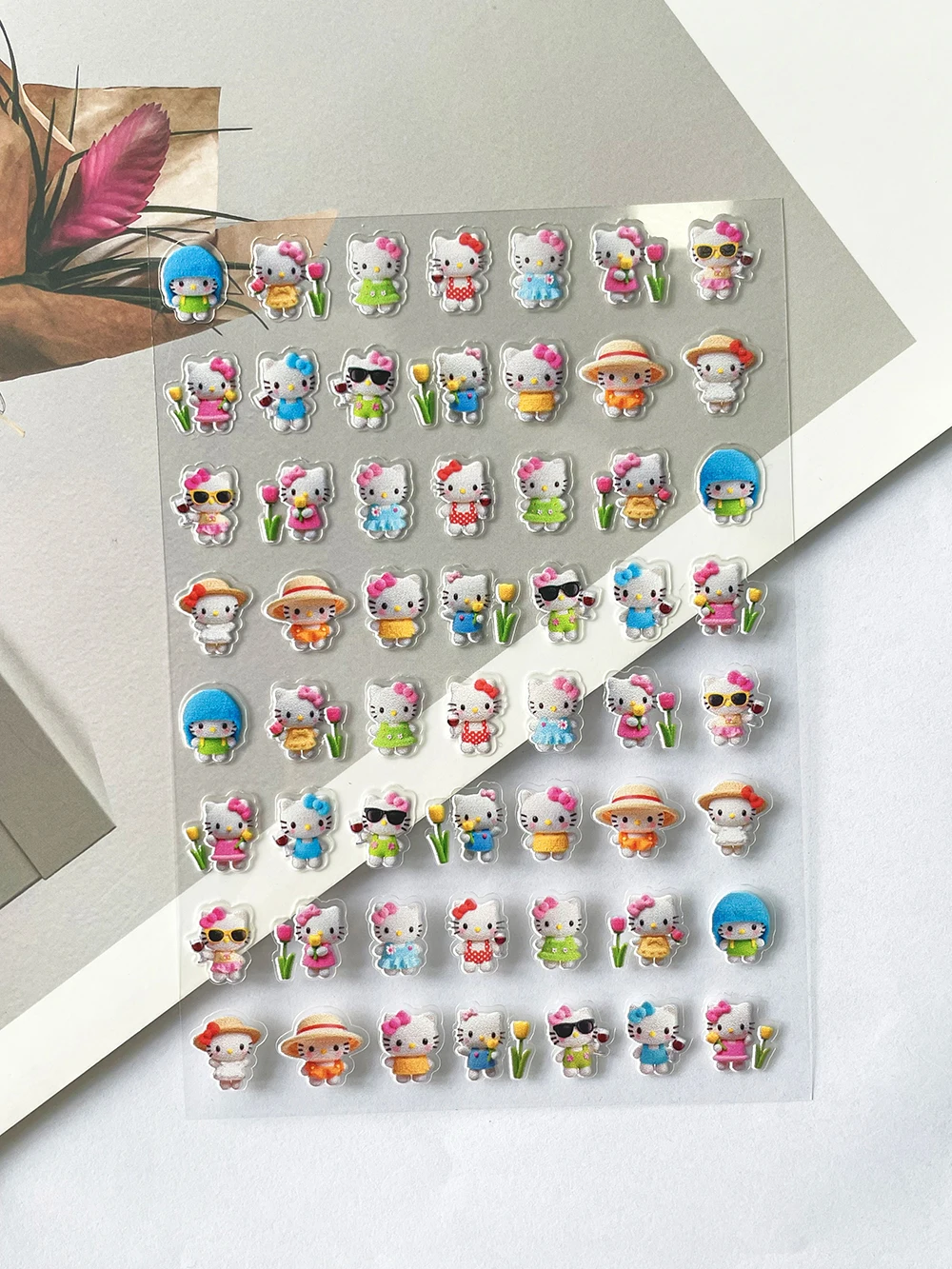 Diy Sanrios สีชมพูโรแมนติกฮาวาย Hello Kitty เล็บสติกเกอร์เล็บหวานน่ารัก Y2K โน้ตบุ๊คเครื่องเขียนสติกเกอร์ตกแต่งของขวัญ