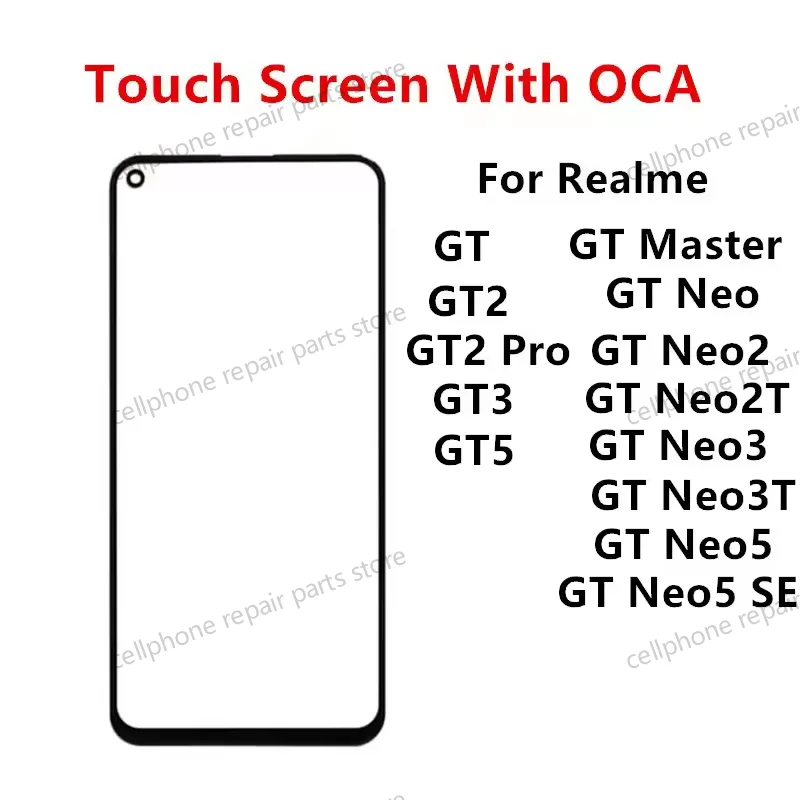 Outer Screen For Realme GT 5 3 2 Pro Neo 7 5 SE 2 3 3T 5G Front Panel LCD Display Touch Glass Cover Lens Repair Parts + OCA