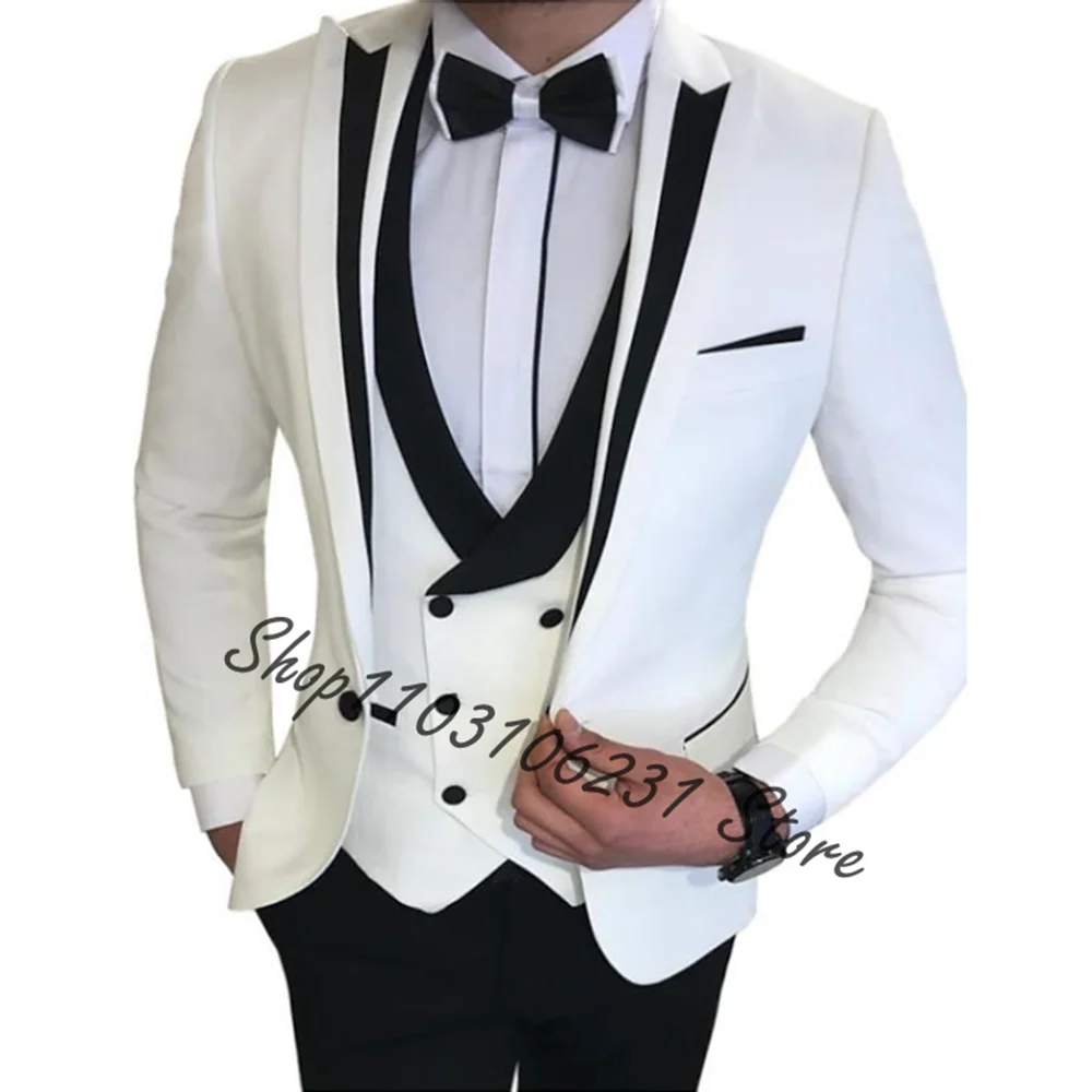 

Tailor-Made Groom Tuxedos 3 Piece Slim Fit Men Suits Prom Wedding Party Casual Male Suits Blazer Vest Pants Trajes De Hombre