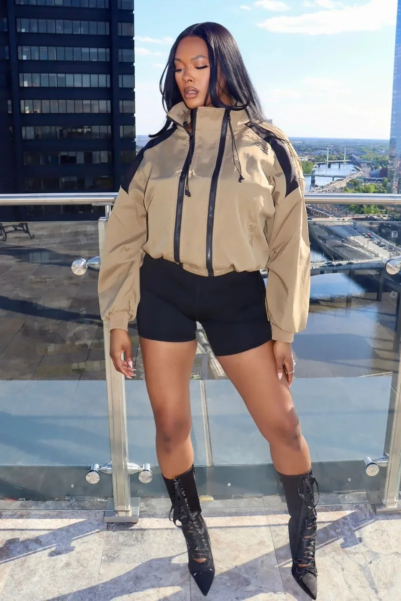 Dual Zip Stand Collar Trench Coat, Lightweight Windbreaker Jacket Casual Outerwear For Spring Autumn Layering