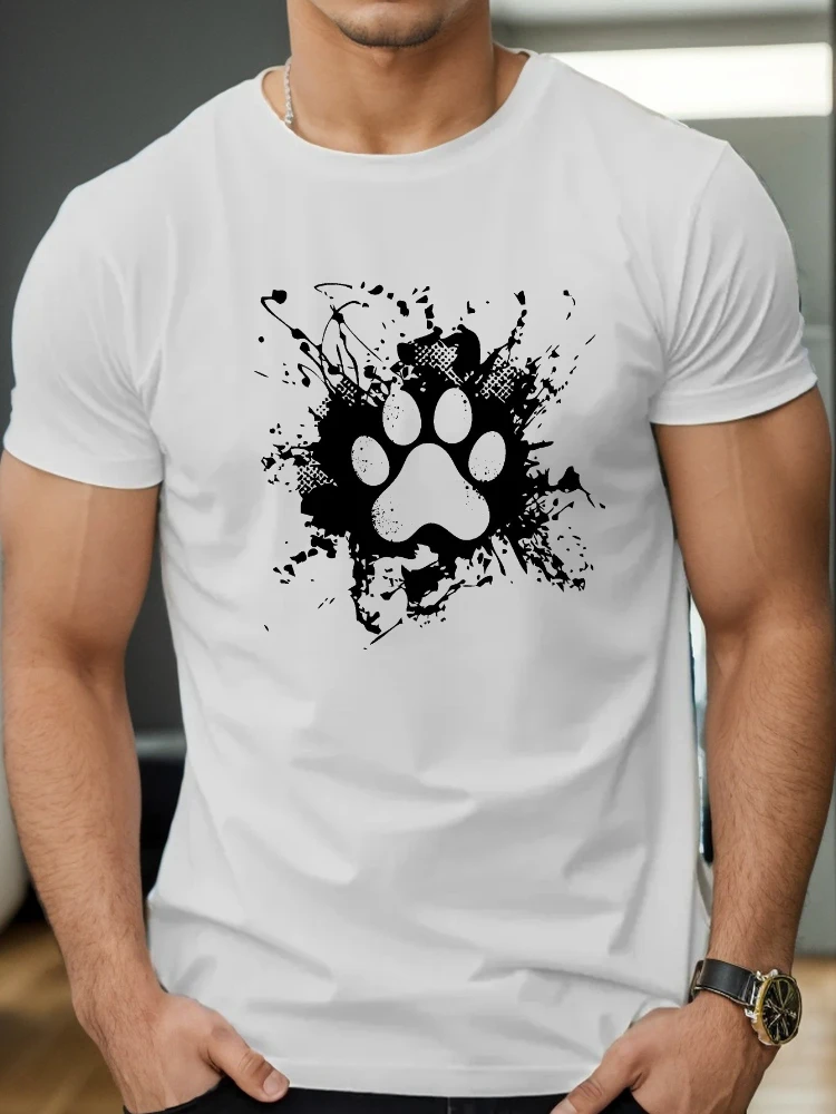 

with Dog Paw Graphic design -100% cotton O-neck summer short sleeve casual men's printed T-shirt.