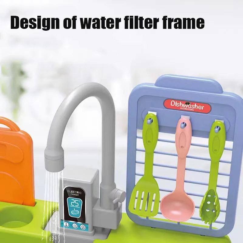 Juguetes de fregadero de cocina para niños, lavavajillas eléctrico, juego de simulación de agua corriente, juguete de pesca de comida, juego de rol, regalo para niñas