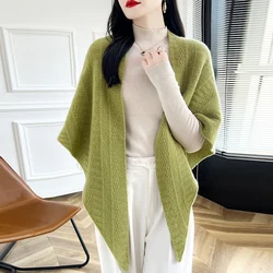 All-Season Pure Wool Knitted Shawl Women's Casual Cashmere Scarf White Sweater Women's Folded Wear Cardigan Shawl Fashion Scarf