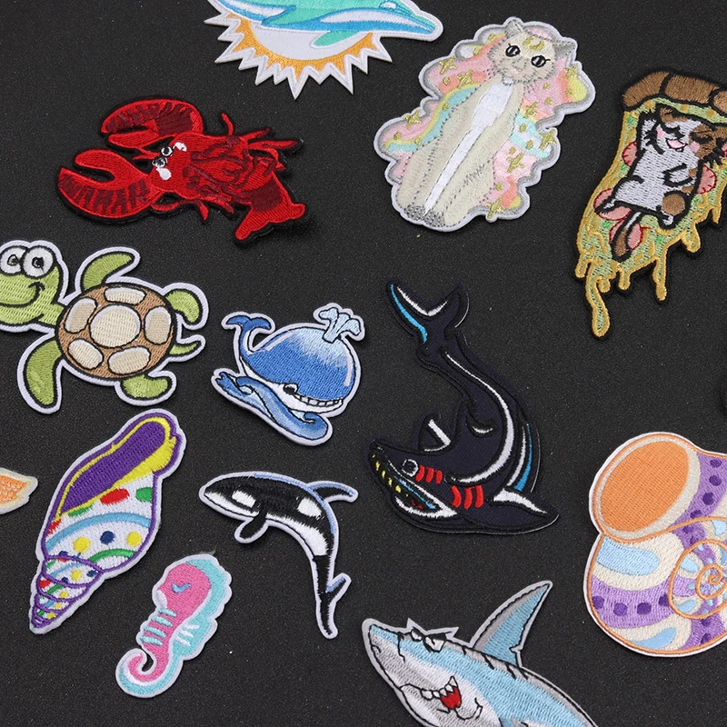 Sea turtle, dolphin, cat Patch for Clothing Iron on Embroidered Sewing Applique Cute Sew On Fabric Badge DIY Apparel Accessories