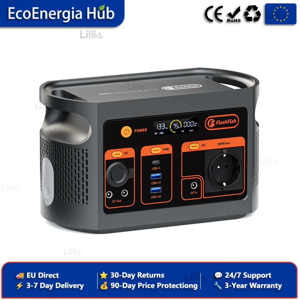 Station d'alimentation portable FF FlashFish E103 300W 179.2Wh avec batterie LiFePO4, charge rapide en 1.6H pour panneau solaire, alimentation AC/DC extérieure, camping-car