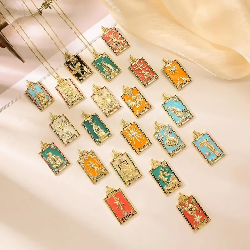 Justice TAROT Necklace Cross-border Europe and The United States Hot Electroplated Gold Color Tarot Pendant Jewellery Set 2024 image 6