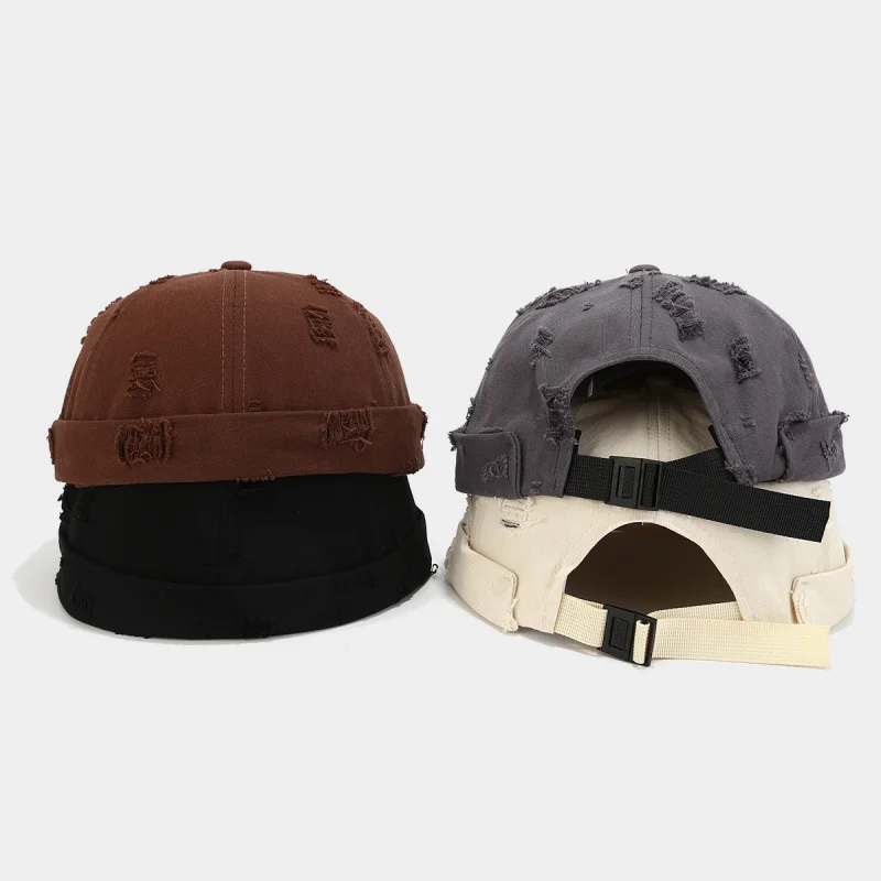New Solid Washed Ripped Docker Hat Men Women Hip Hop Brimless Yuppie Retro Melon Cap