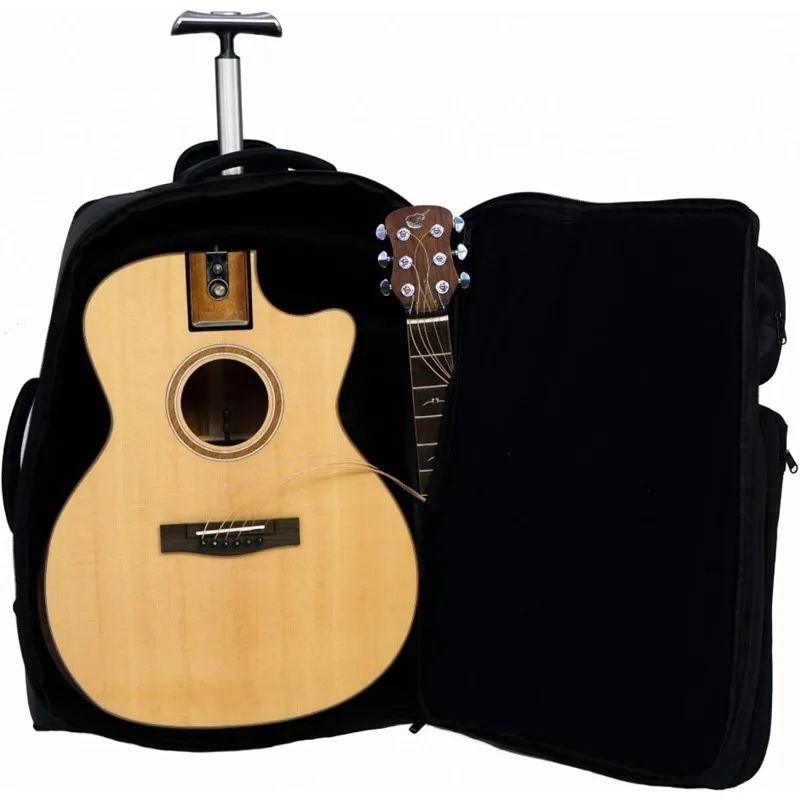 

Solid Sitka Travel Guitar – FF412C Traveling Acoustic-Electric Collapsible Grand Auditorium Guitar – Portable Backpack Case