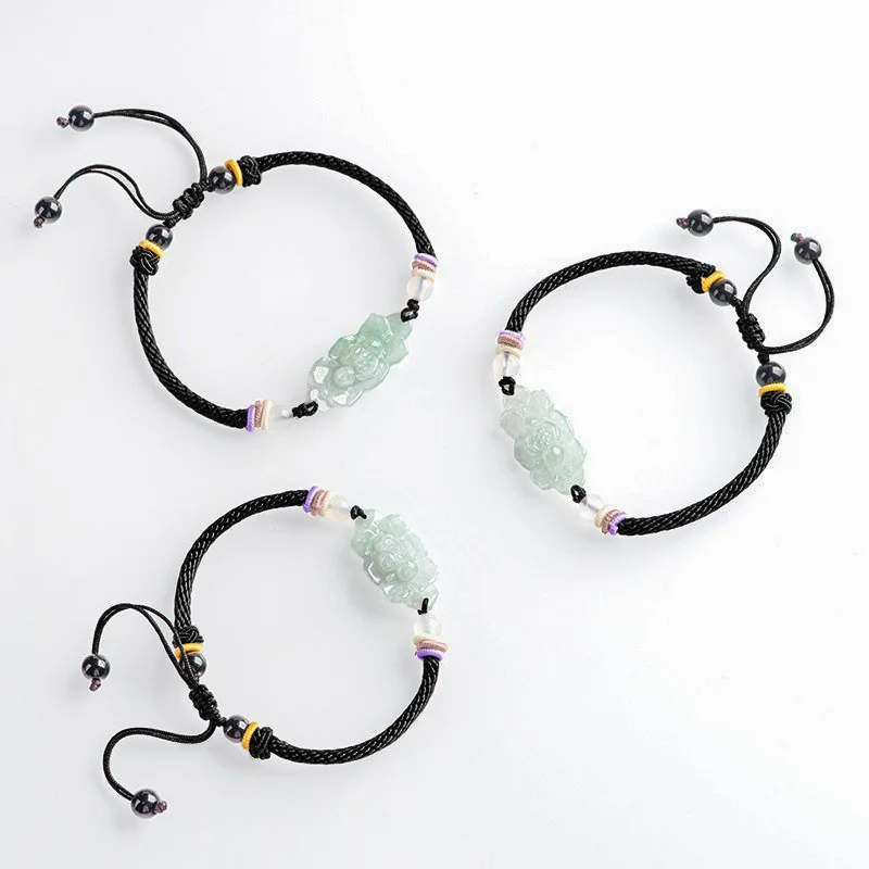 Unisex Natural Myanmar A-grade Jade Lotus Flower Bracelet Handcrafted Rope Customized Wristband for Couples Jewelry Drop Ship