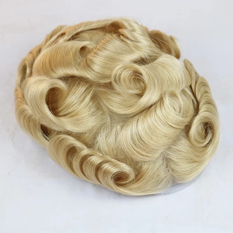 22 ريال #   خط الشعر الطبيعي 0.06-0.08 مللي متر شقراء بني رمادي 100% شعر الإنسان الرجال الشعر المستعار غير قابل للاكتشاف كامل Vloop الجلد الذكور الشعر الاصطناعي