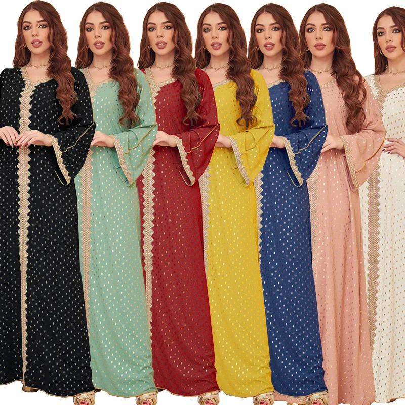 Women Arab Muslim Dress Abaya Embroidery Gilded Maxi Abayas Dubai Turkey Islam Kaftan Longue Musulmane Vestidos Largos