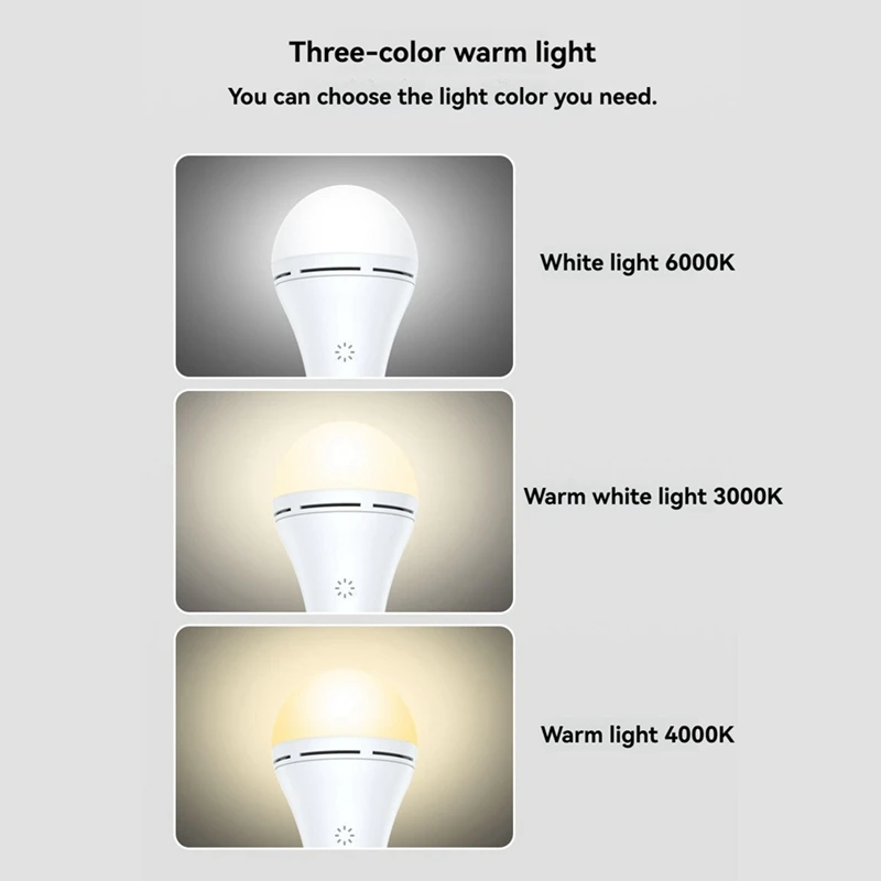 Bombilla LED recargable por USB inalámbrica con atenuación táctil inteligente, interruptor de sincronización remota de temperatura de 3 colores para el hogar al aire libre