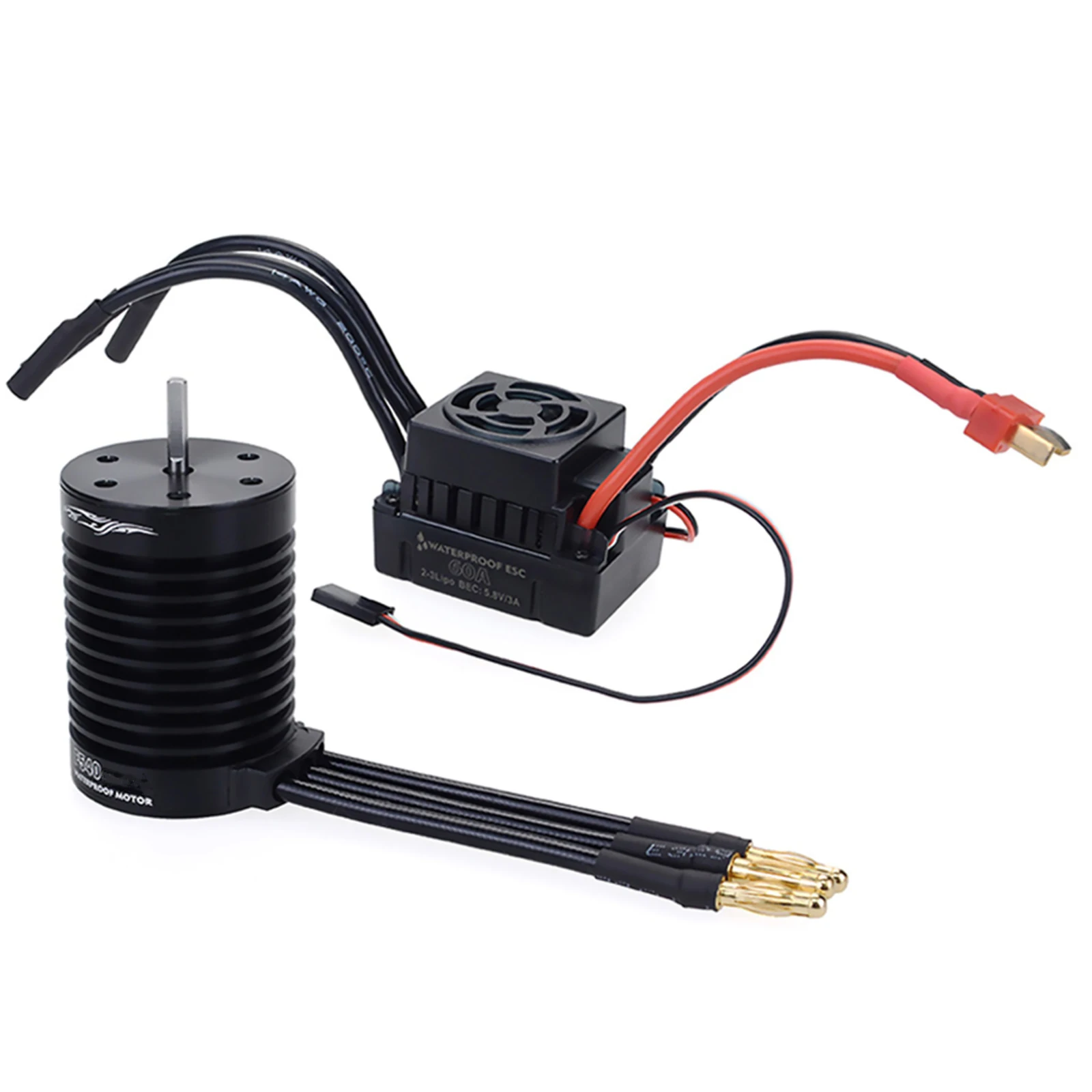 RC Waterproof F540 4370KV Sensorless Brushless Motor & 60A Brushless ESC Combo Set For 1/10 Scale RC Car Truck Accessories Black