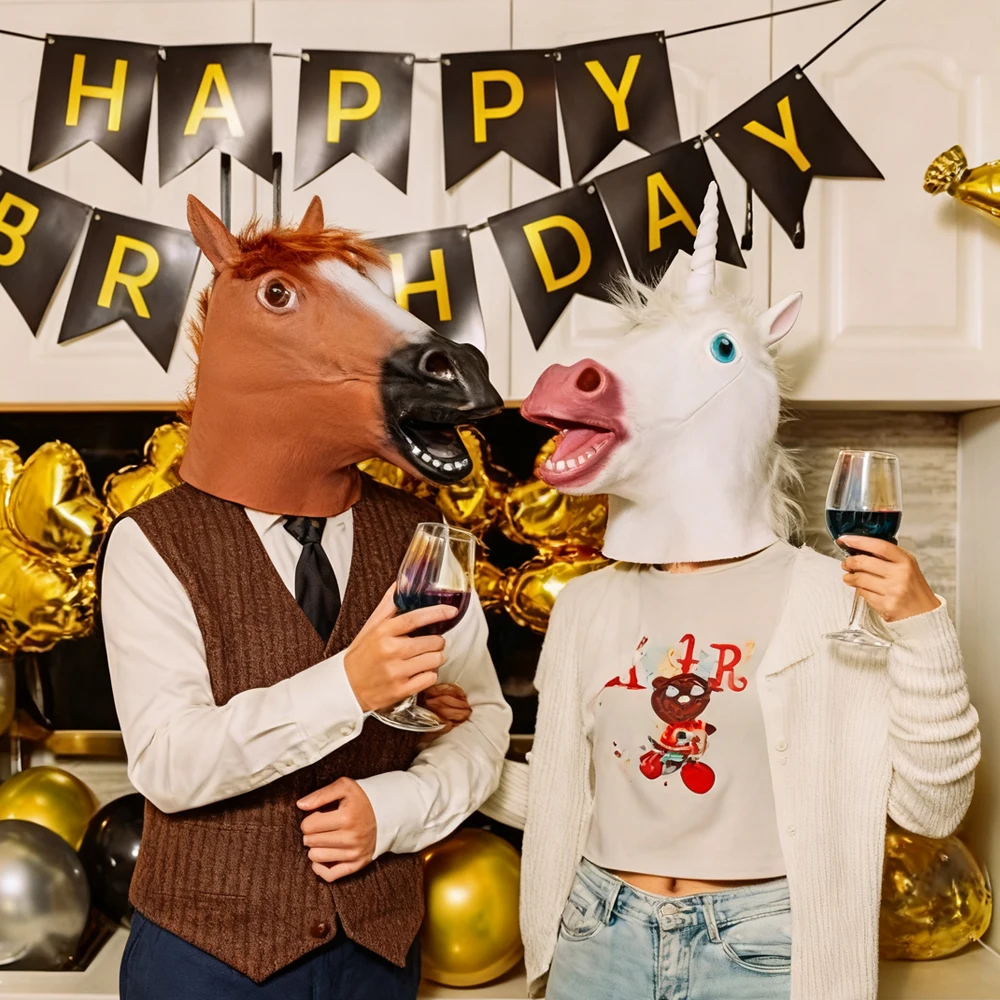 

Halloween Adult Realistic Unicorn Rubber Horse Mask for Animal Themed Parties Cosplay Gorilla Mask Novelty Fun Costume Accessory