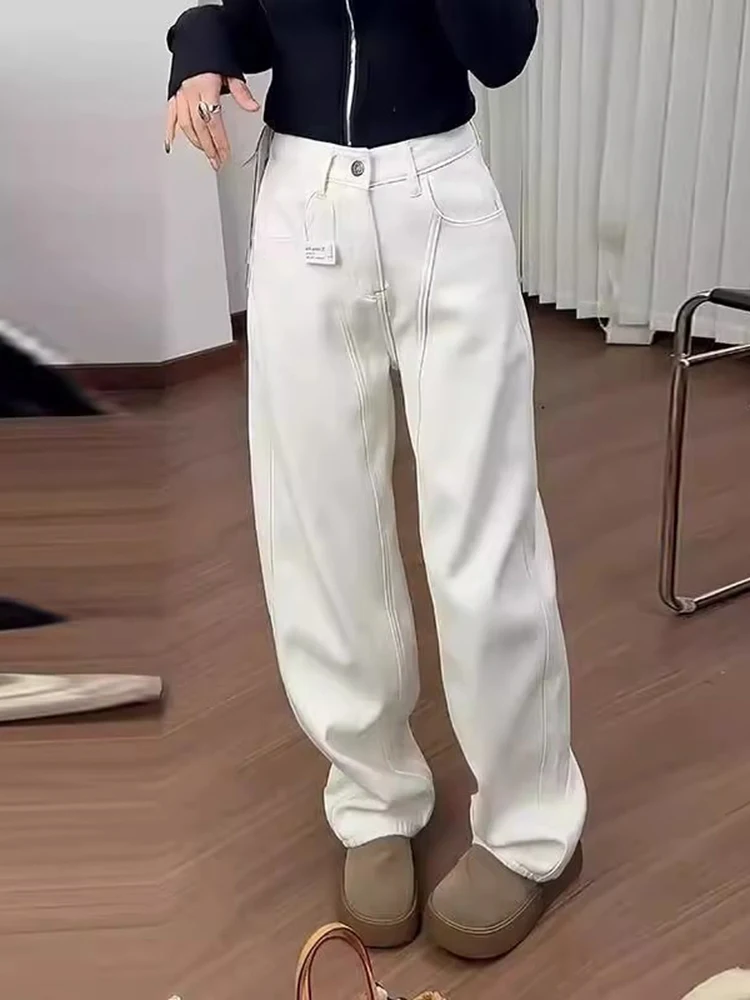 

White High Waist Straight Leg Jeans Women's Spring 2025 Fashion Versatile Loose Wide Leg Pants Casual Style Long Pants
