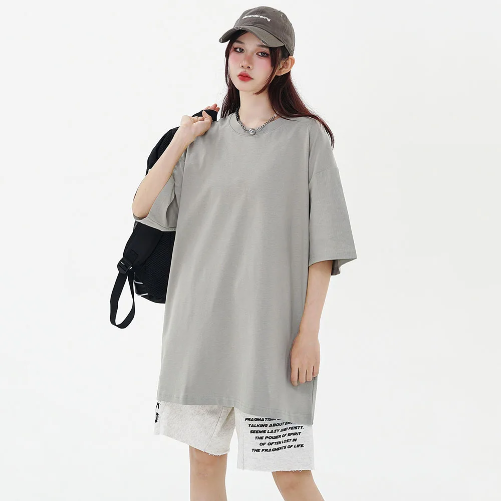 

Новинка 2024SS 280 г тяжелый Чистый хлопок однотонный топ с коротким рукавом американская Повседневная Свободная футболка с открытыми плечами для мужчин и женщин