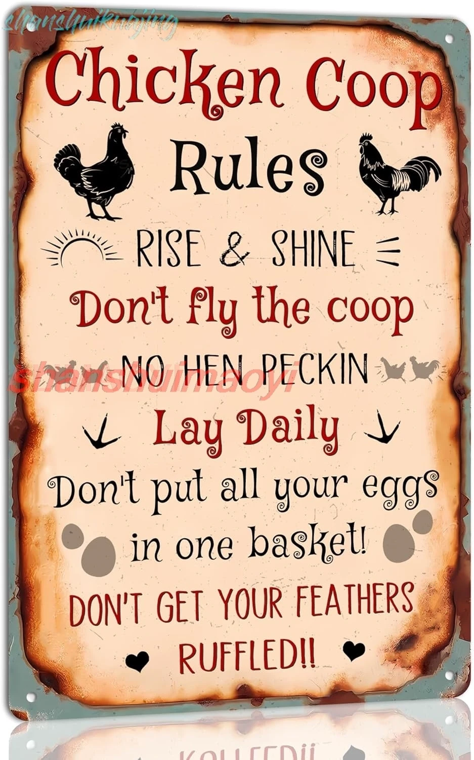 Vintage Rustic Chicken Coop Rules Metal Tin Sign Farmhouse Decor With Whimsical Rules Chicken Coop Tin Sign for Home Farm K sign