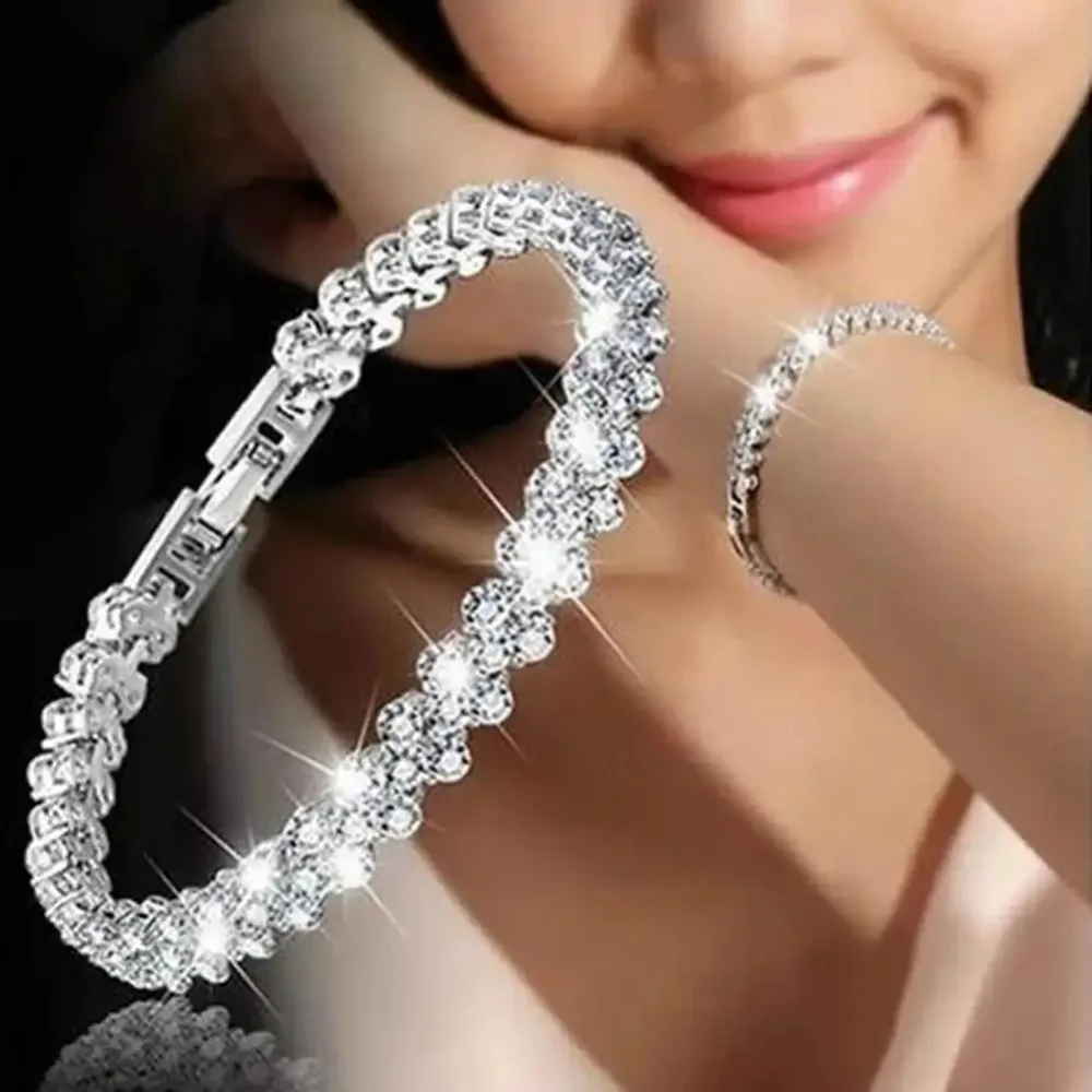Fashionable Exquisite Delicated Crystal Heart Tennis Bracelet for Women Girls Charm Rhinestone Paved Handmade Bracelet Jewelry