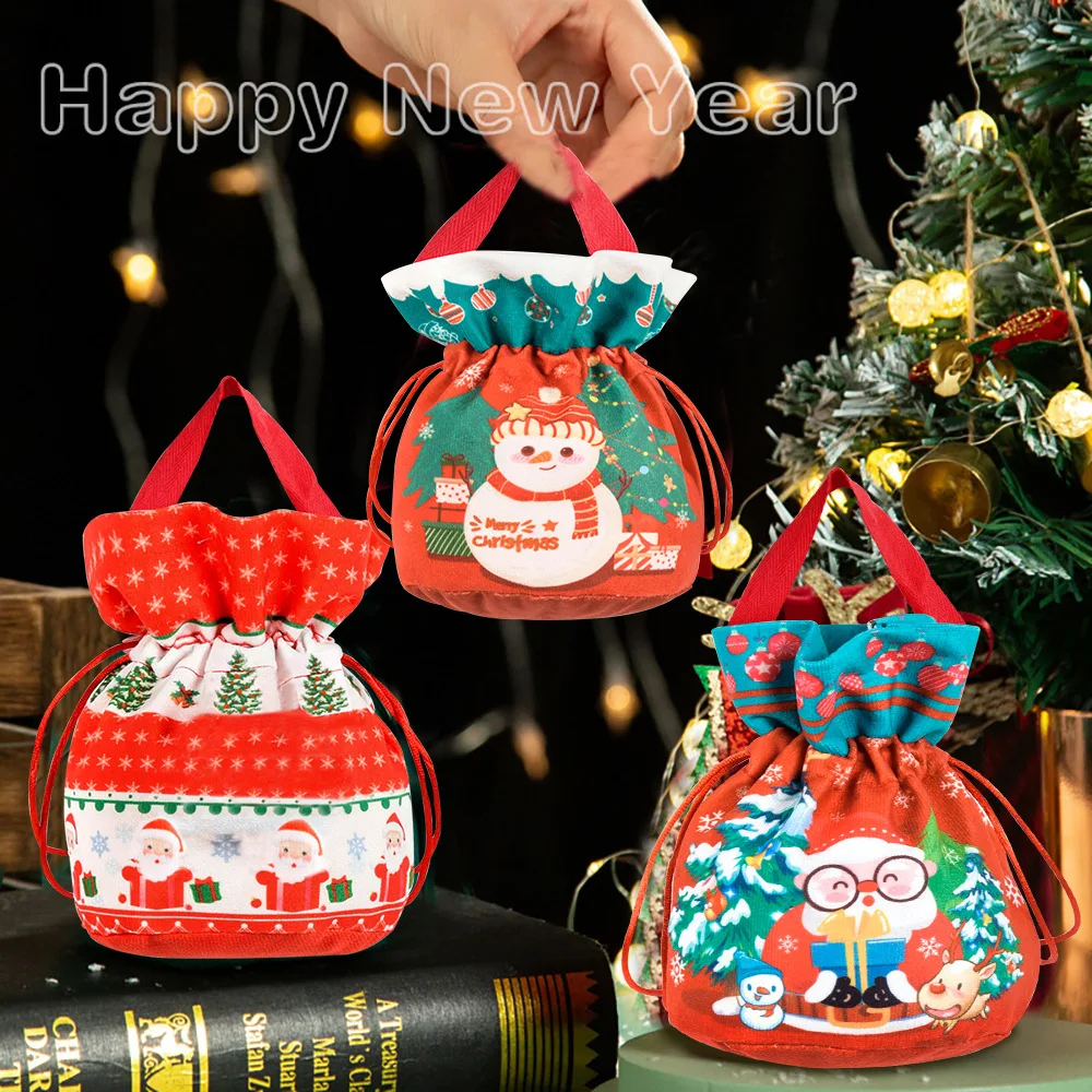 Weihnachten Neujahr Party Beutel mit Kordelzug Süßigkeiten Snack Geschenktüte mit Griff Weihnachten Handtasche Armband Schmuck Aufbewahrung Verpackung