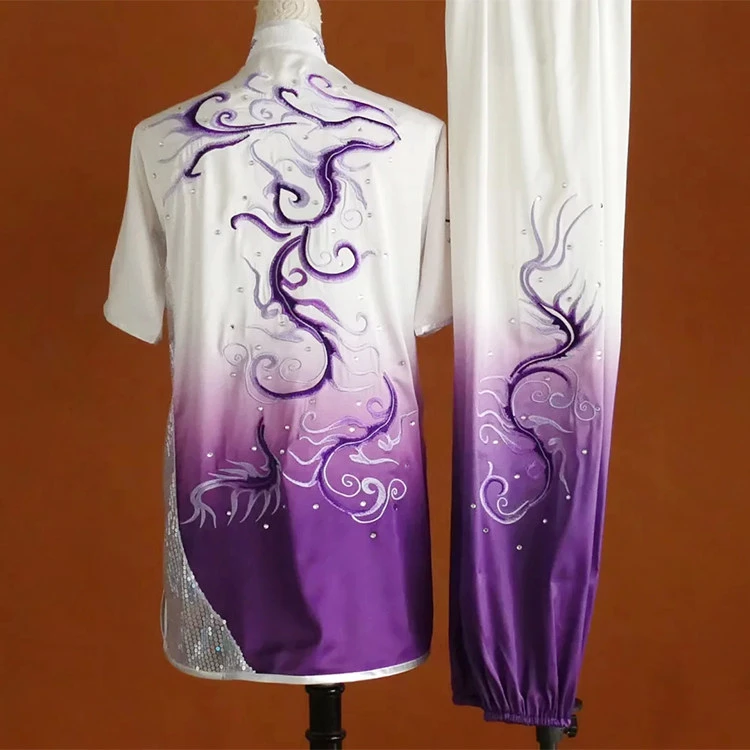 Martial Arts Routine Swordplay Changquan Competition Uniform Kung Fu Practice Suit Men Women Performance Costume Purple Custom