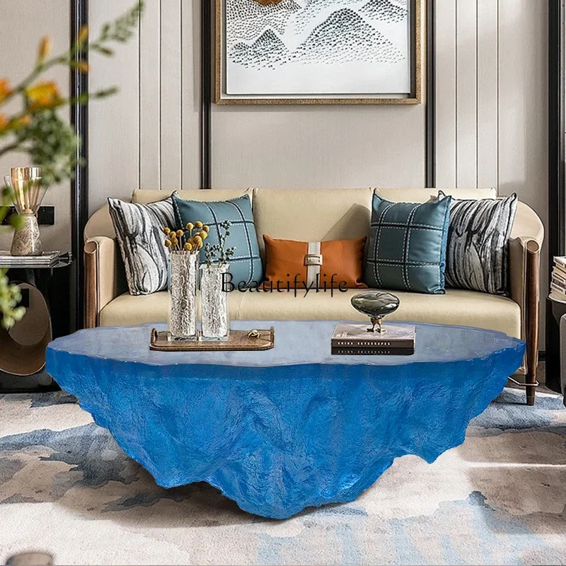 

FG40-*Living Room Household Blue Ocean Heart Transparent Resin Coffee Table Hotel Model Room Premium Round Table