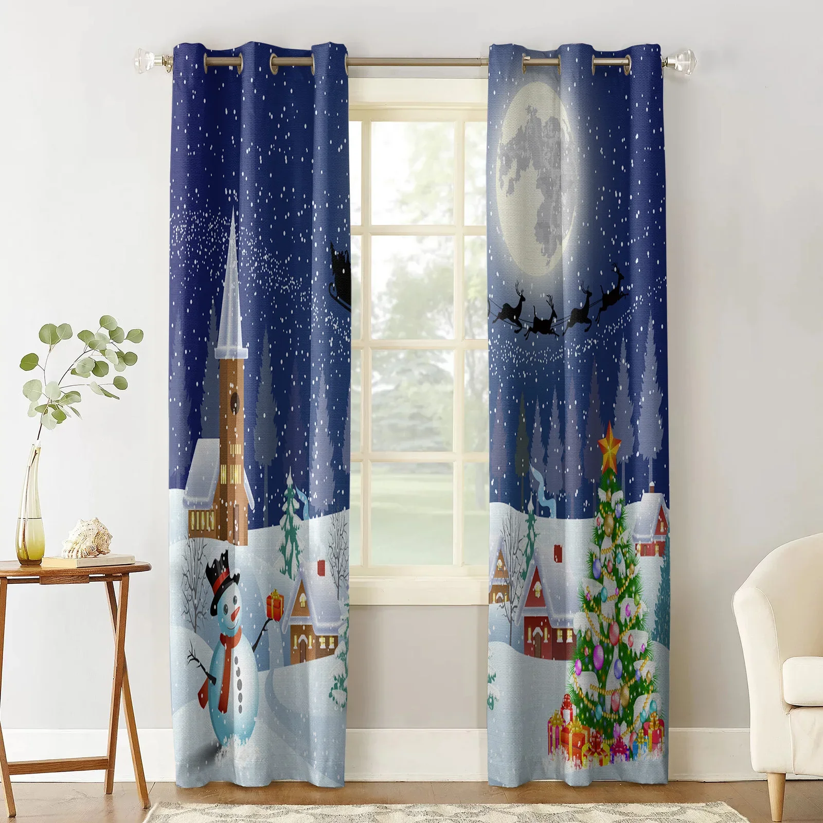 Santa Claus Christmas Decoration Christmas Blackout Curtains 3D Print Window Curtain Bedroom Living Room Decor Window Treatments