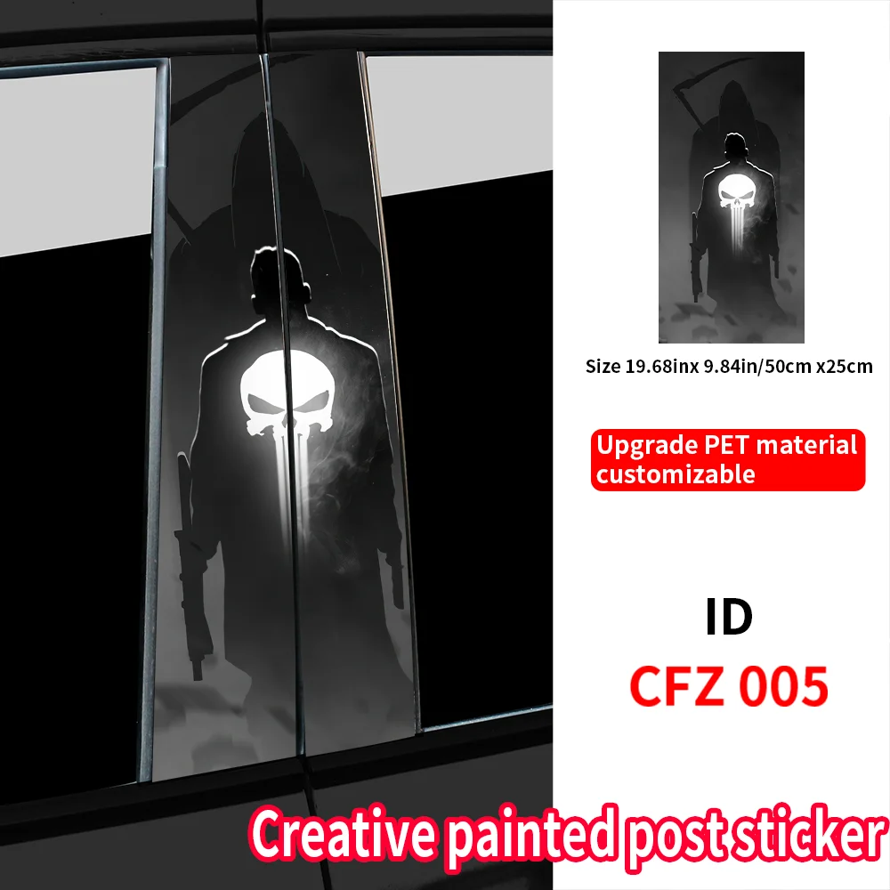Terrible Punisher Skull Car Stickers Auto B Pillar Waterproof Decoration Cover Scratches Sunscreen Car Doors Pillar Vinyl Decals