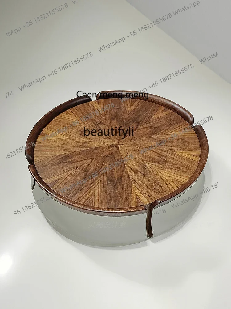 

P178 Coffee Table Living Room Italian-Style Light Luxury Small Apartment Home Walnut Solid Wood round Coffee Table