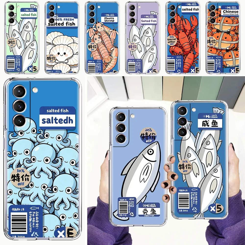 Phone Case For Samsung Galaxy S26 S25 S24 S23 S22 Ultra S20 S21 FE 5G Plus Soft Clear Cover Discounted Salted Fish