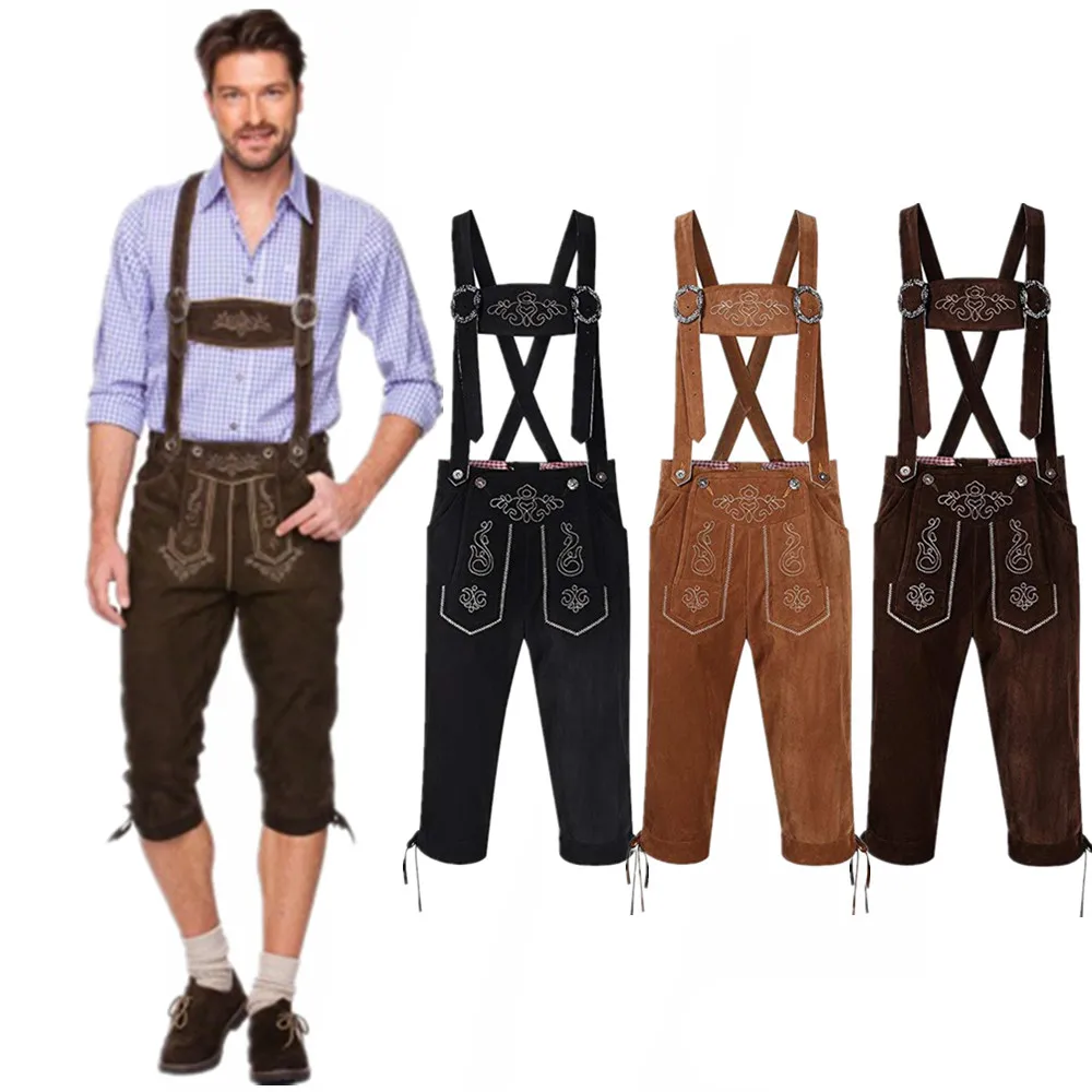 Oktoberfest Lenhosen fantasia para homens, calças suspensas, trajes cosplay masculinos, bávaros, festivais de cerveja alemã, plus size