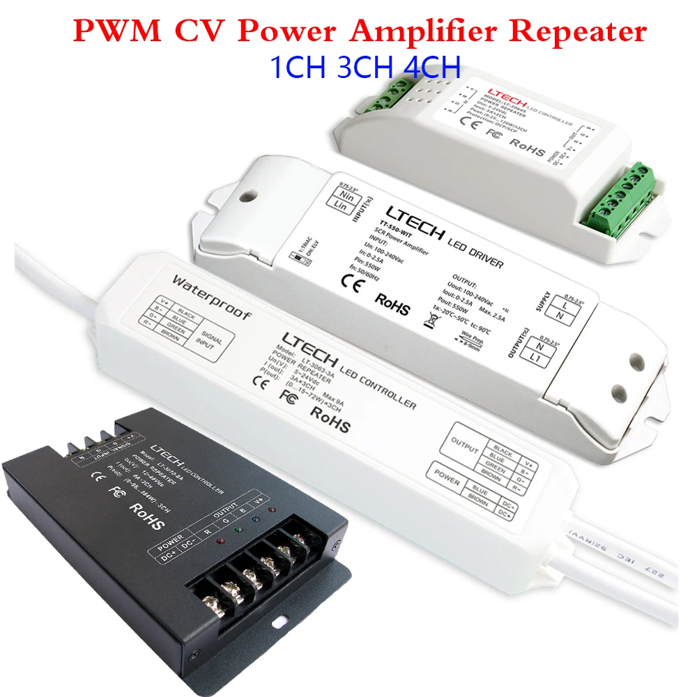 LTECH PWM CV Power Amplifier Repeater 1CH 3CH 4CH LED Controller Dimmer Input DC 5V 12V 24V 36V 48V For RGB RGBW LED Strip Light