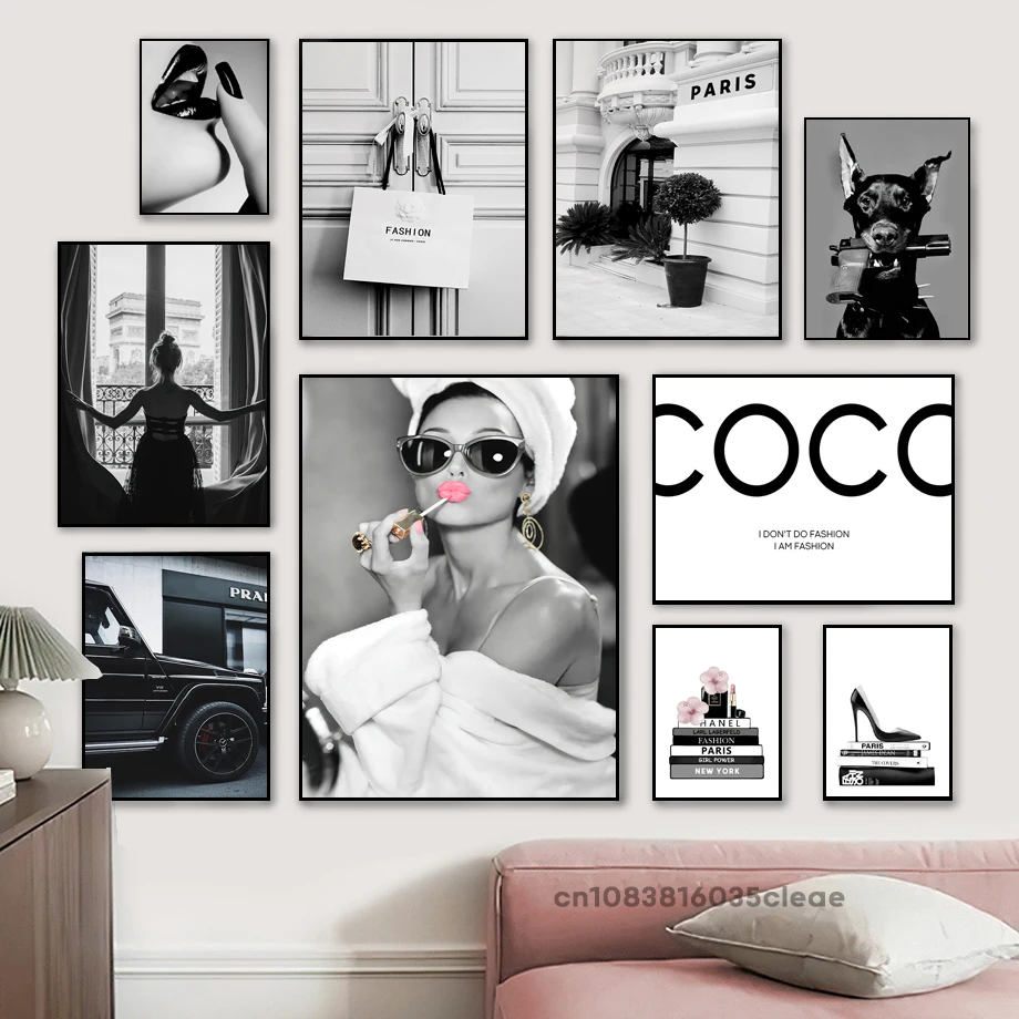 Black White Fashion Perfume Women Super Car Coco Quotes Poster Luxury Canvas Painting Wall Art Pictures Modern Room Home Decor