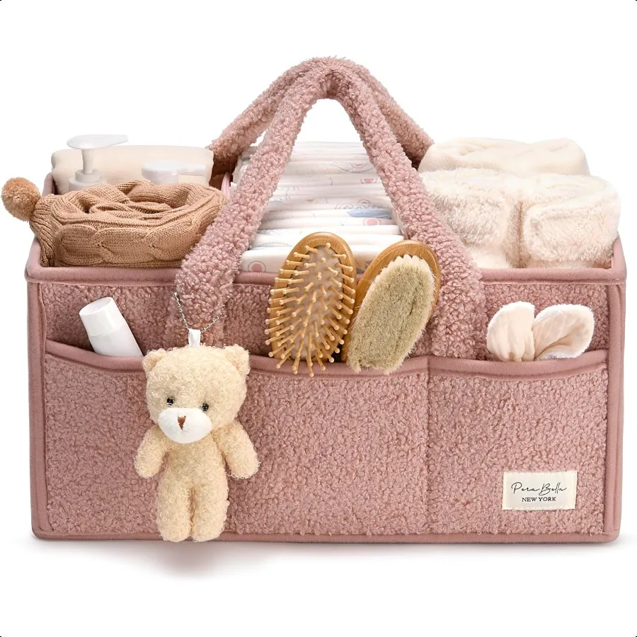 

Baby Diaper Caddy Organizer with Handle Boy Girl Shower Gift Basket Portable Diaper Storage Basket Bin for Wipes Newborn Baby e